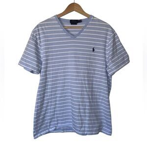 Polo Ralph Lauren Custom Slim Fit Striped V-Neck T-Shirt‎ XL Blue White